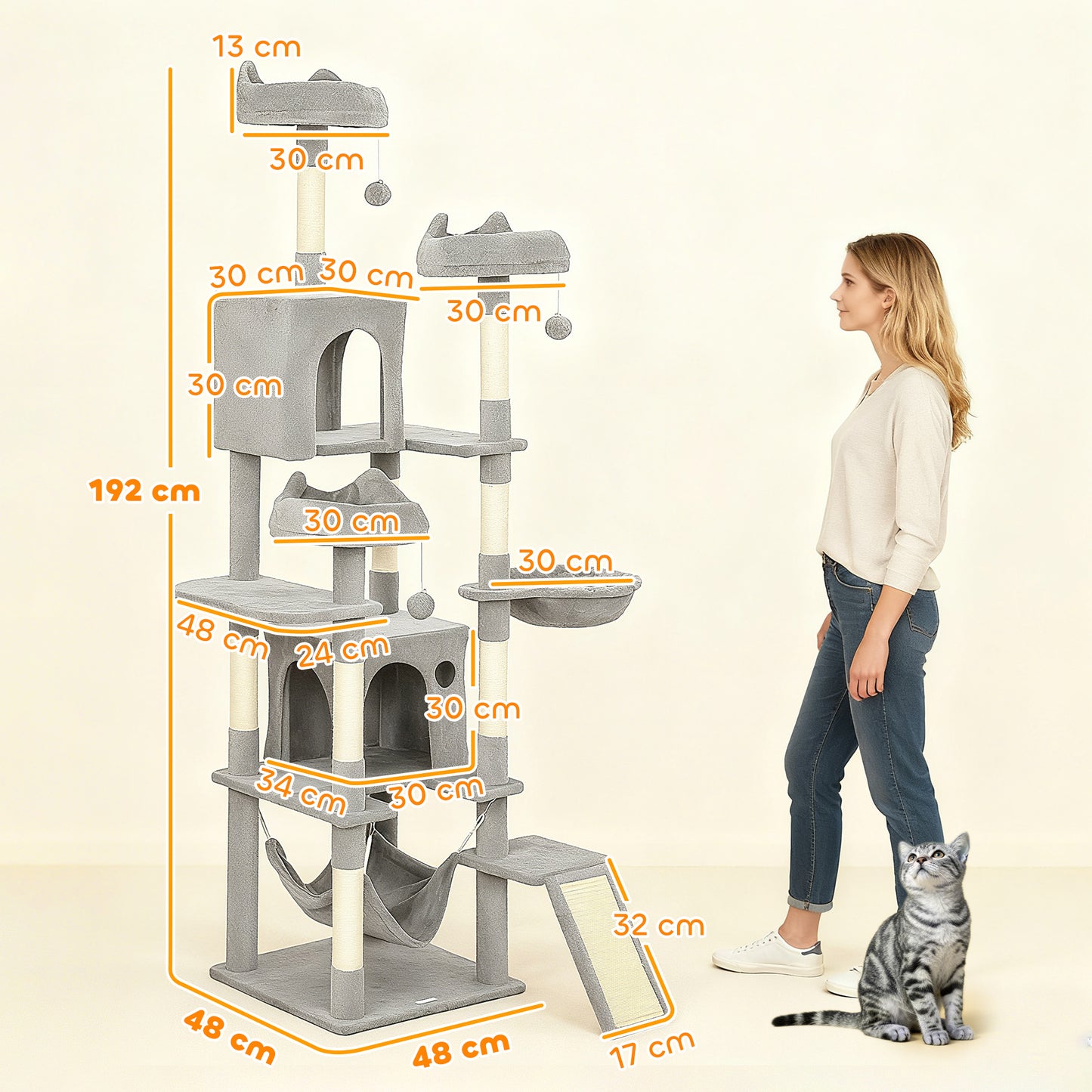 Cat Tree, 192 cm Multi-Level Cat Tower for Indoor Kittens