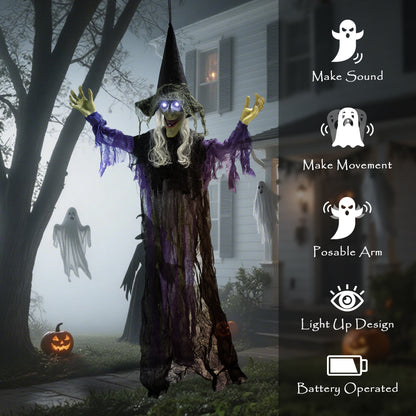 Voice Activated Halloween Animatronics Hanging Witch, Purple
