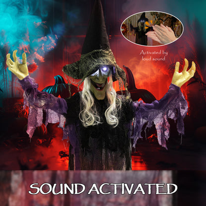 Voice Activated Halloween Animatronics Hanging Witch, Purple