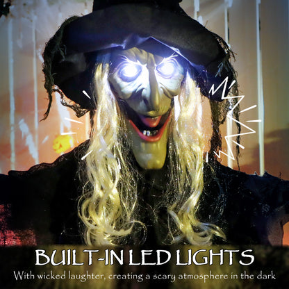 Voice Activated Halloween Animatronics Hanging Witch, Purple