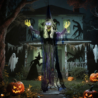 Voice Activated Halloween Animatronics Hanging Witch, Purple
