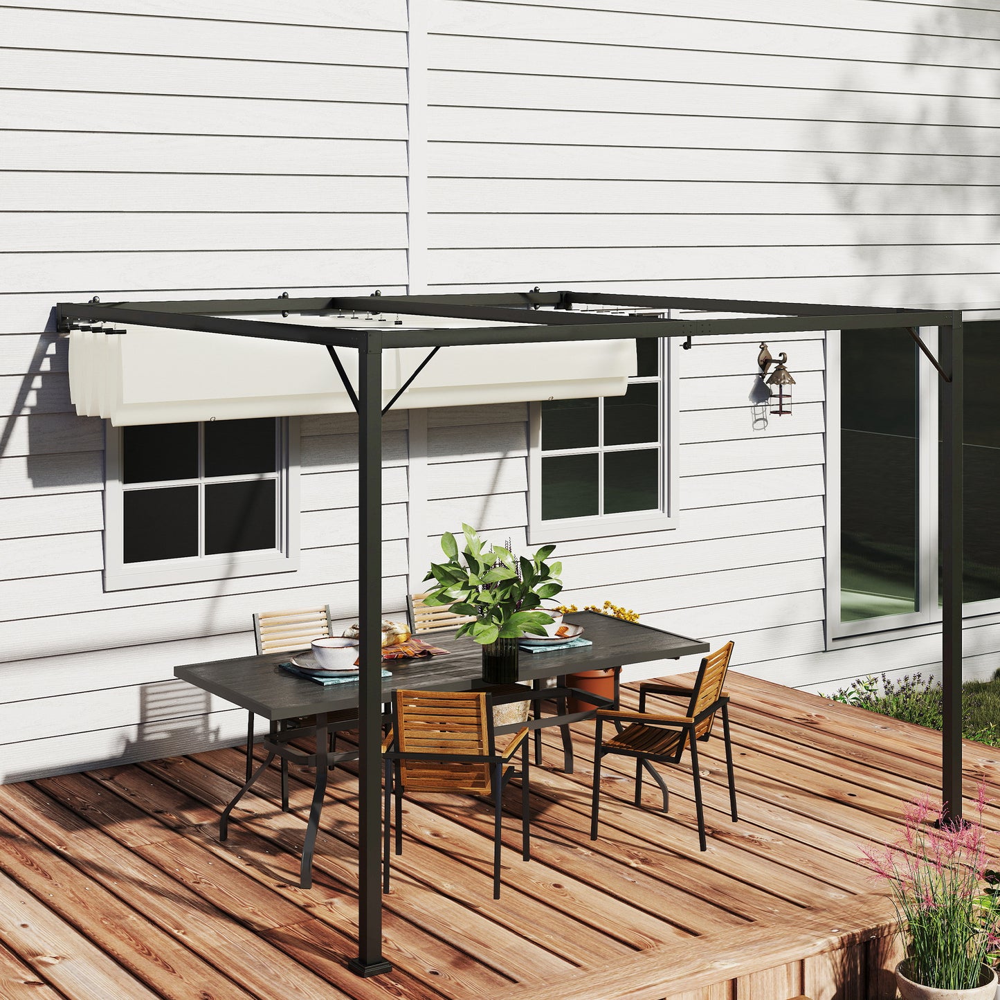3 x 3(m) Outdoor Pergola Retractable Canopy Wall Mounted, Cream