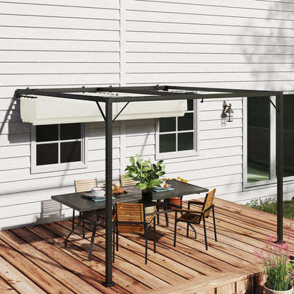 3 x 3(m) Outdoor Pergola Retractable Canopy Wall Mounted, Cream