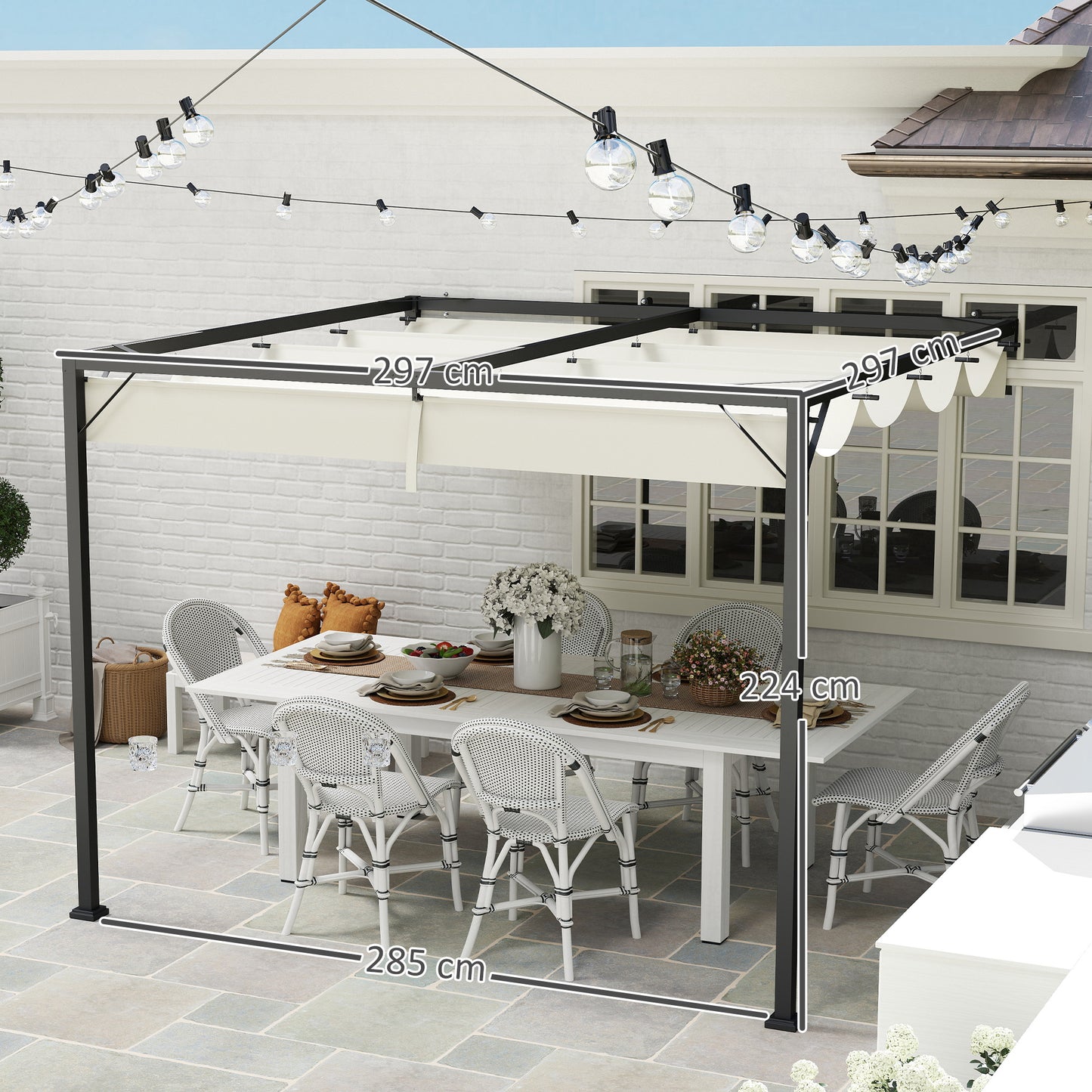 3 x 3(m) Outdoor Pergola Retractable Canopy Wall Mounted, Cream