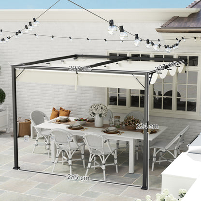 3 x 3(m) Outdoor Pergola Retractable Canopy Wall Mounted, Cream