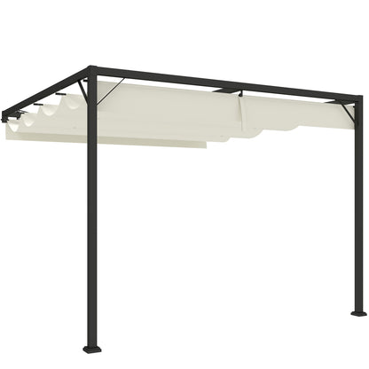3 x 3(m) Outdoor Pergola Retractable Canopy Wall Mounted, Cream