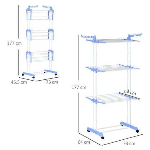 Foldable Clothes Drying Rack Steel Garment Dryer with Casters Blue