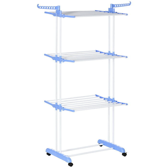 Foldable Clothes Drying Rack Steel Garment Dryer with Casters Blue