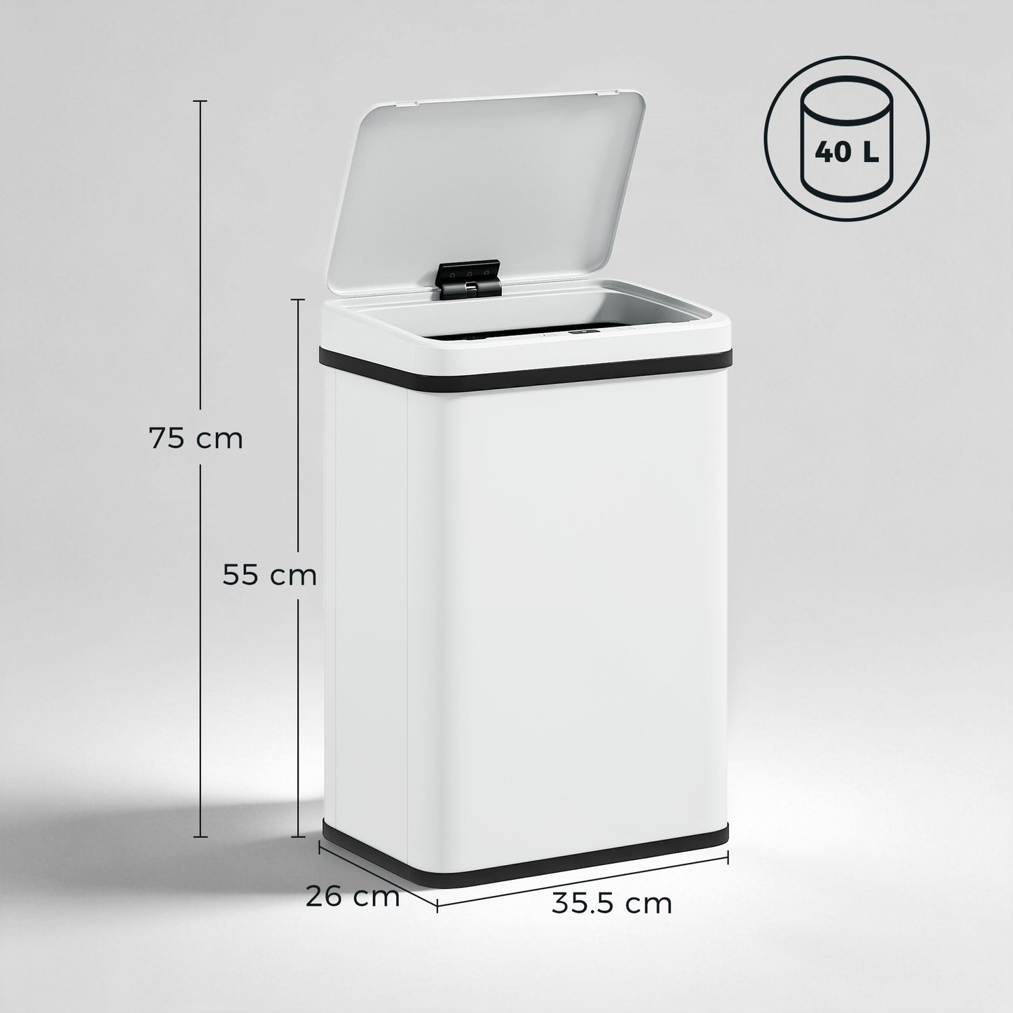 40L Sensor Bin with Quiet Soft-Close Lid, Automatic Touchless Motion Sensor Kitchen Bin with Fingerprint Resistant Stainless Steel for Hygienic Gyms, Home Office Use, White