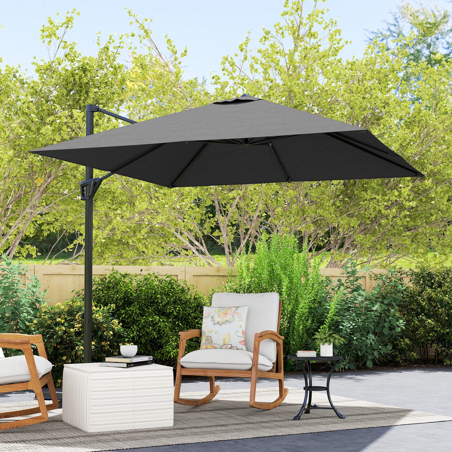 Square Cantilever Roma Parasol 360 Degree Rotation Crank, Dark Grey