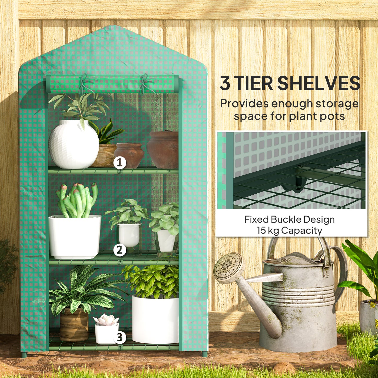 3 Tier Mini Greenhouse Grow House w/ Roll Up Door, Green