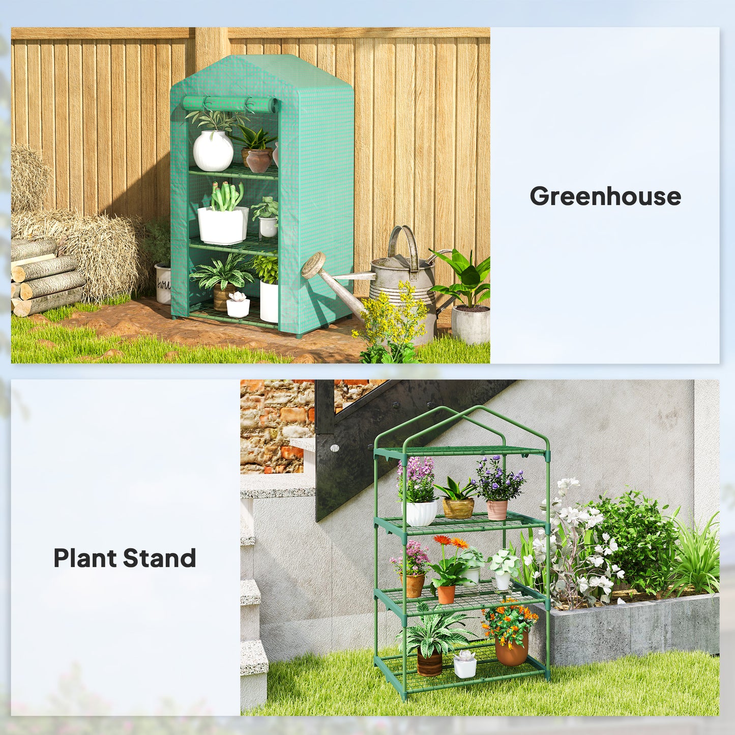 3 Tier Mini Greenhouse Grow House w/ Roll Up Door, Green