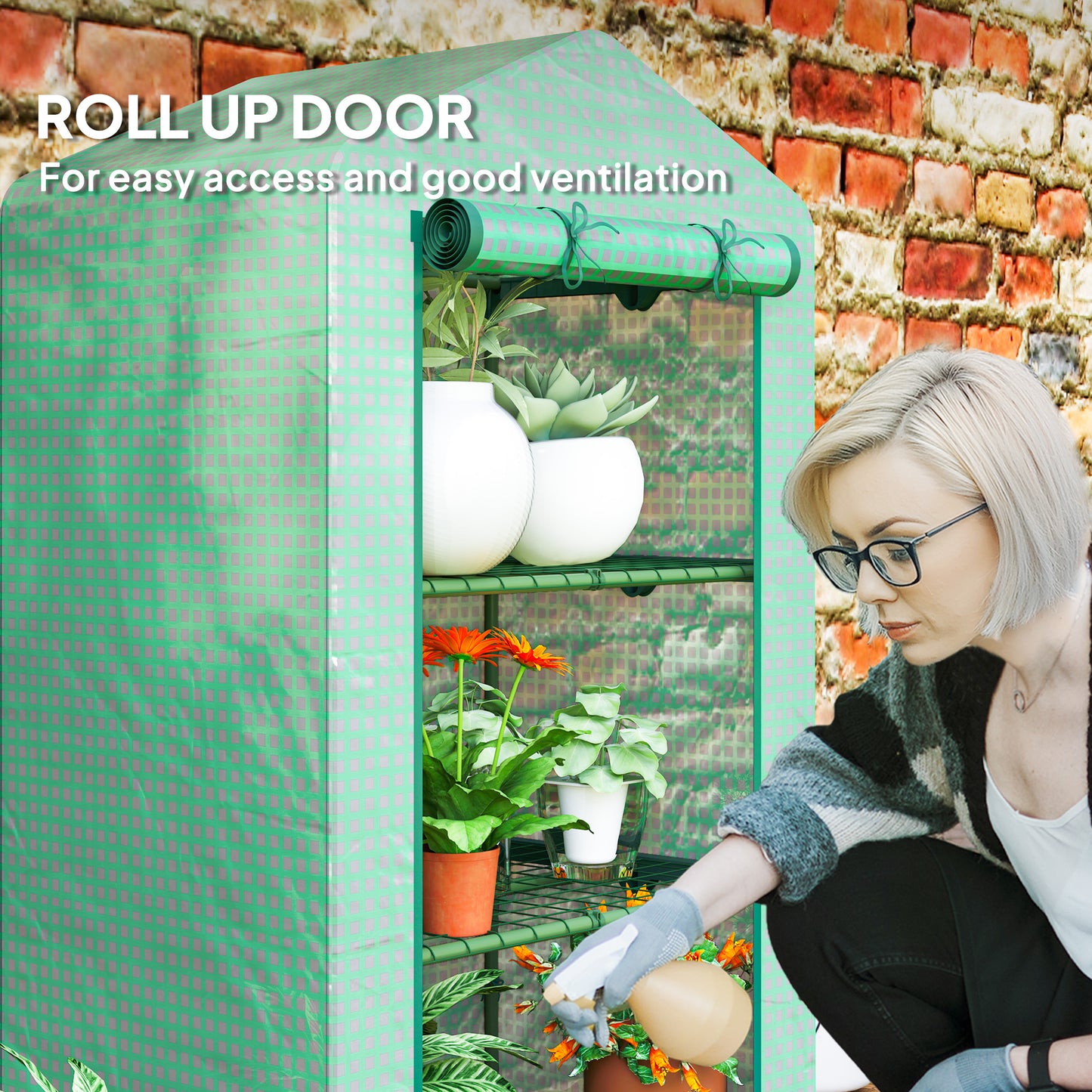 3 Tier Mini Greenhouse Grow House w/ Roll Up Door, Green