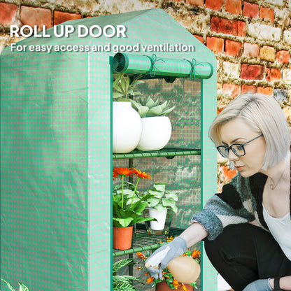 3 Tier Mini Greenhouse Grow House w/ Roll Up Door, Green