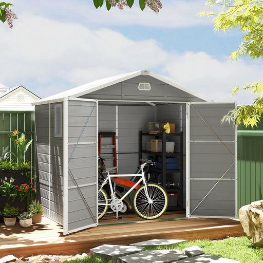 8 x 6ft Garden Shed Storage w/ Foundation Kit, Vents, Light Grey