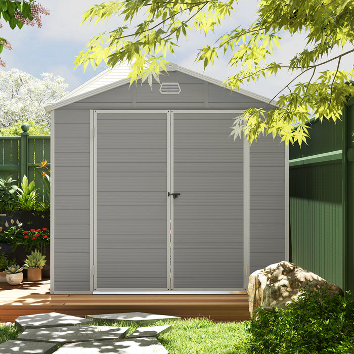 8 x 6ft Garden Shed Storage w/ Foundation Kit, Vents, Light Grey