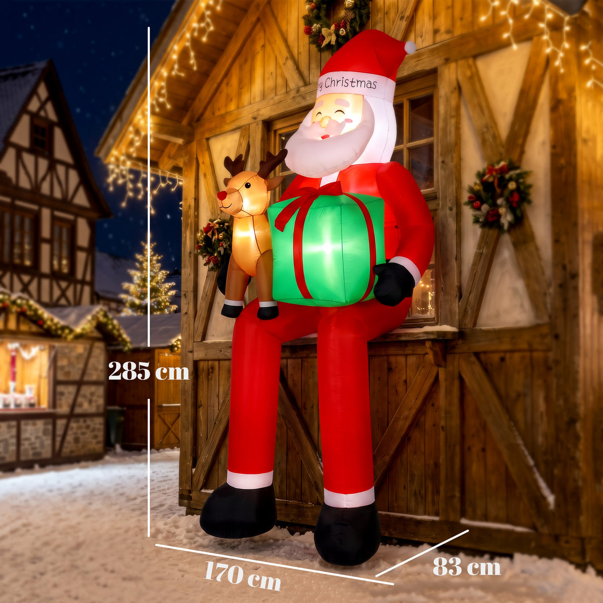 9.3ft Giant Christmas Inflatable Hanging Santa Claus w/ Reindeer