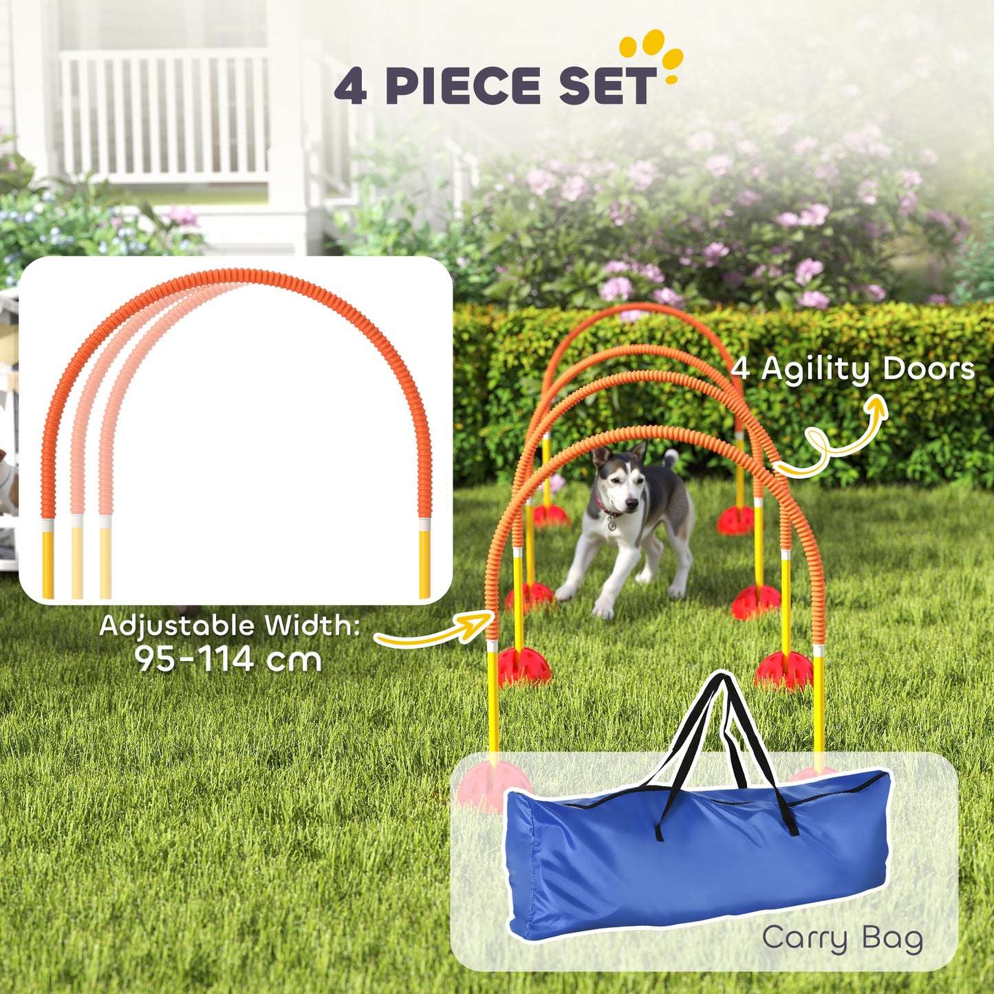4 Piece Dog Agility Training Equipment with Carry Bag, Orange