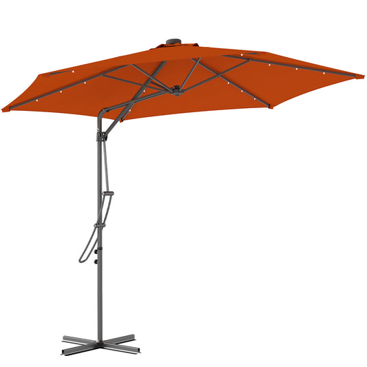3(m) Cantilever Garden Parasol Umbrella W/ Solar LED Orange