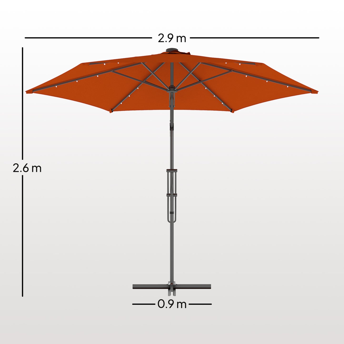 3(m) Cantilever Garden Parasol Umbrella W/ Solar LED Orange