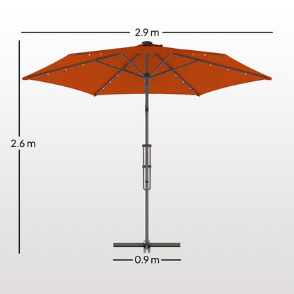 3(m) Cantilever Garden Parasol Umbrella W/ Solar LED Orange