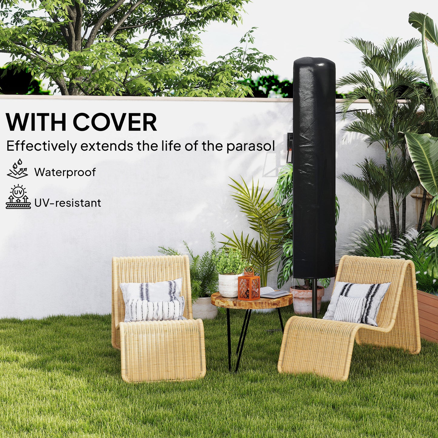 3(m) Cantilever Garden Parasol Umbrella W/ Solar LED Orange