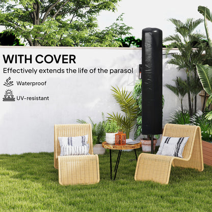 3(m) Cantilever Garden Parasol Umbrella W/ Solar LED Orange