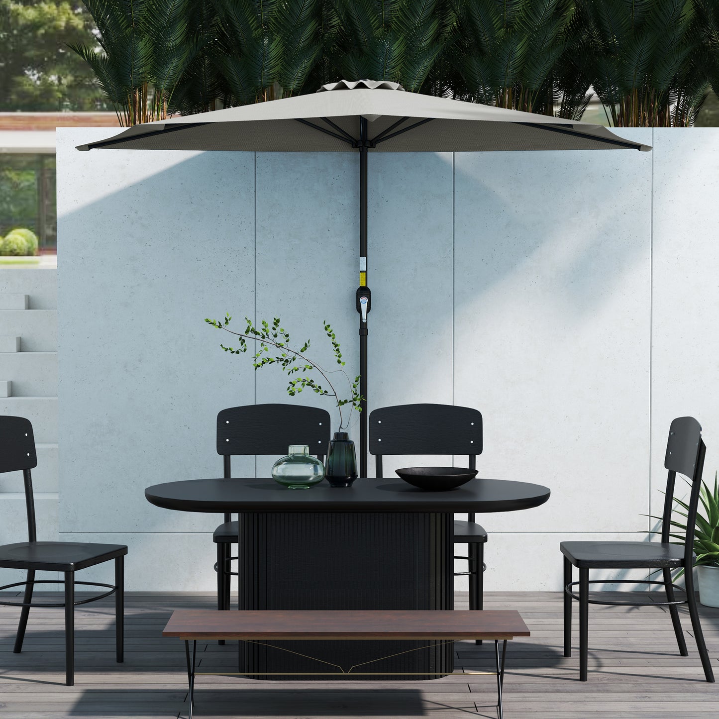 2.7m Metal Frame Garden Furniture Parasol Half Round Umbrella Grey