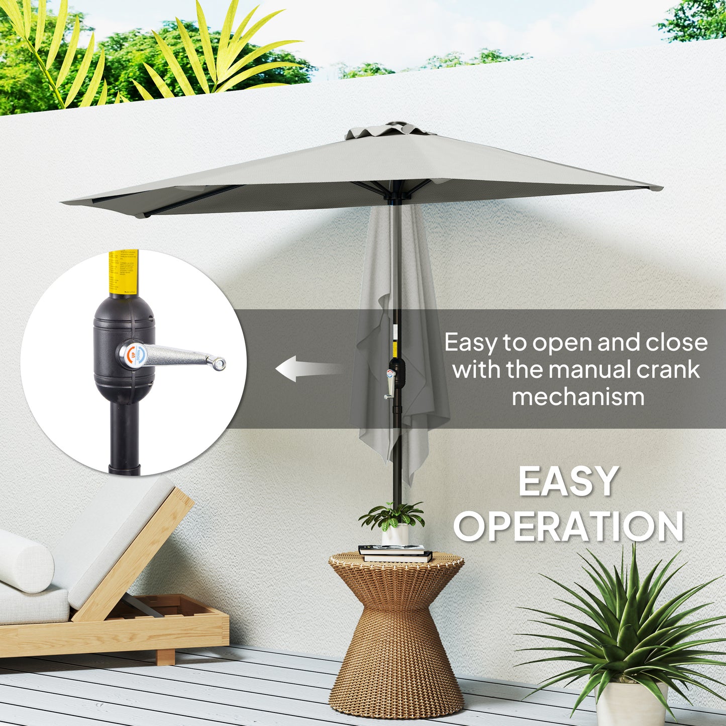 2.7m Metal Frame Garden Furniture Parasol Half Round Umbrella Grey