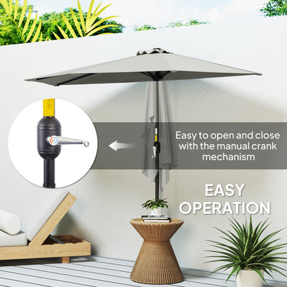 2.7m Metal Frame Garden Furniture Parasol Half Round Umbrella Grey
