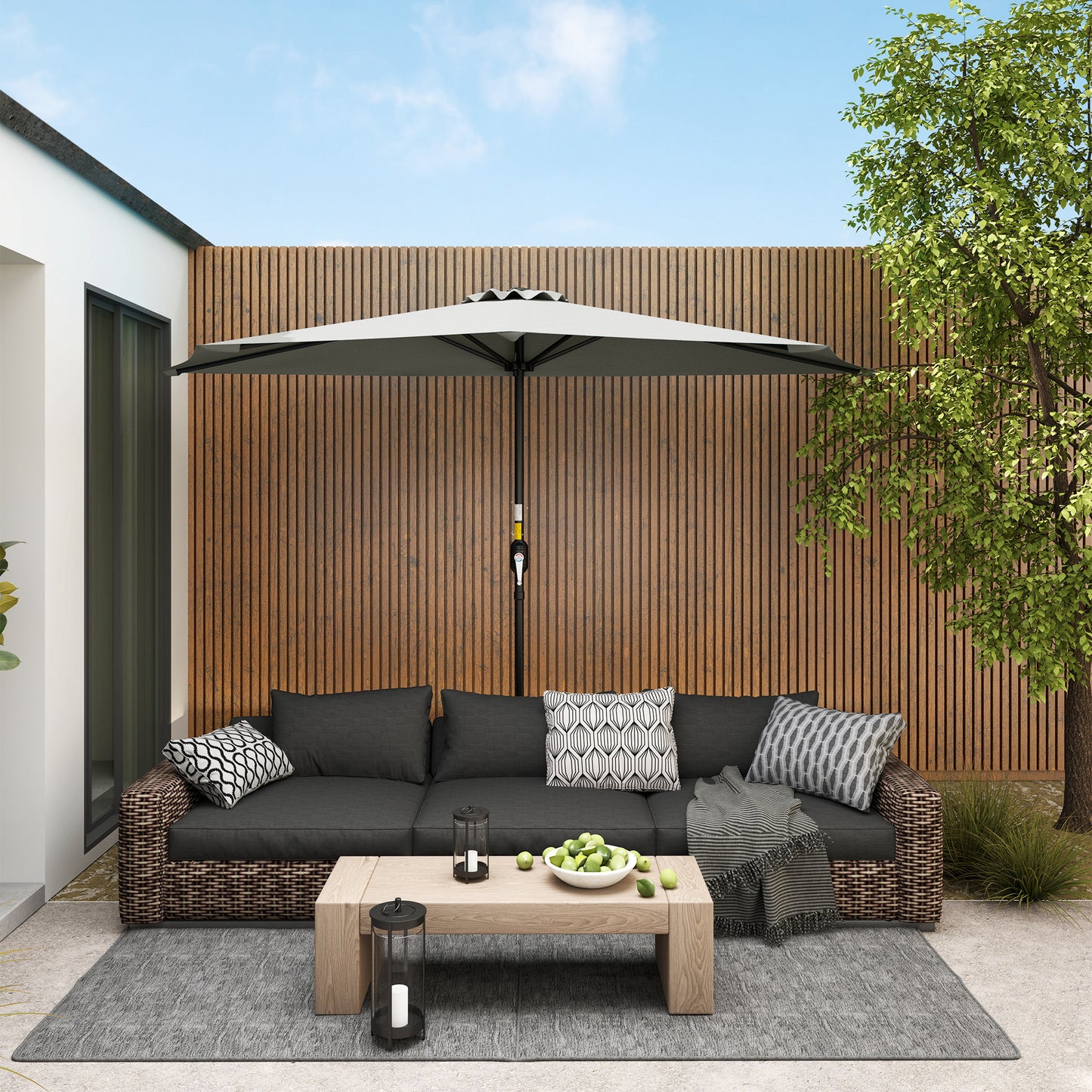 2.7m Metal Frame Garden Furniture Parasol Half Round Umbrella Grey