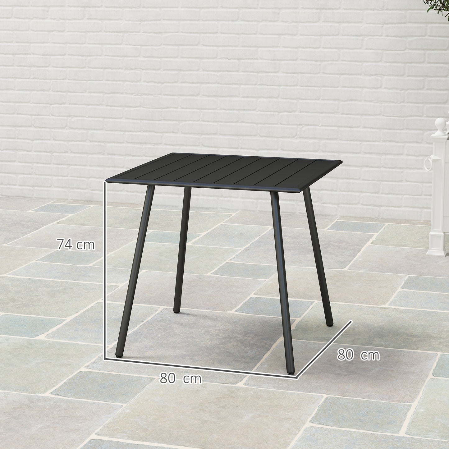 Garden Table for 4 Person with Slat Top, Steel Frame, Black