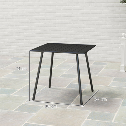 Garden Table for 4 Person with Slat Top, Steel Frame, Black