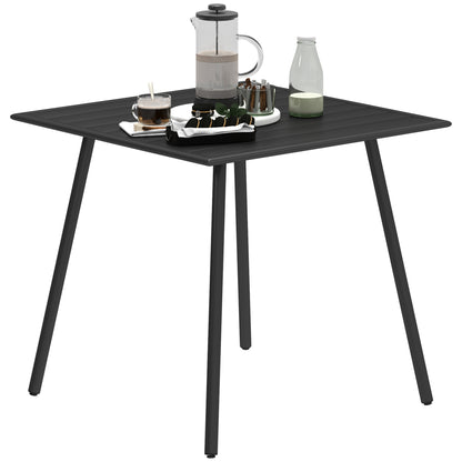 Garden Table for 4 Person with Slat Top, Steel Frame, Black