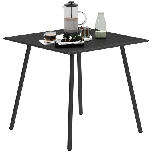 Garden Table for 4 Person with Slat Top, Steel Frame, Black