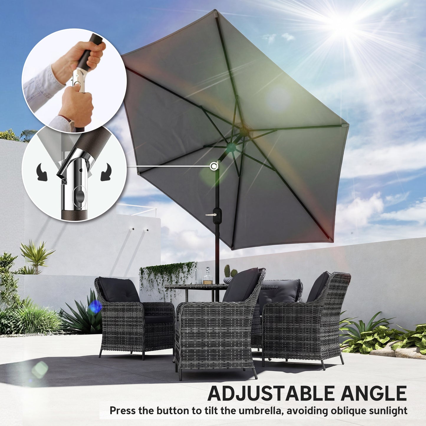 2.6M Garden Parasol Umbrella with Aluminium Pole, Tilt, Crank