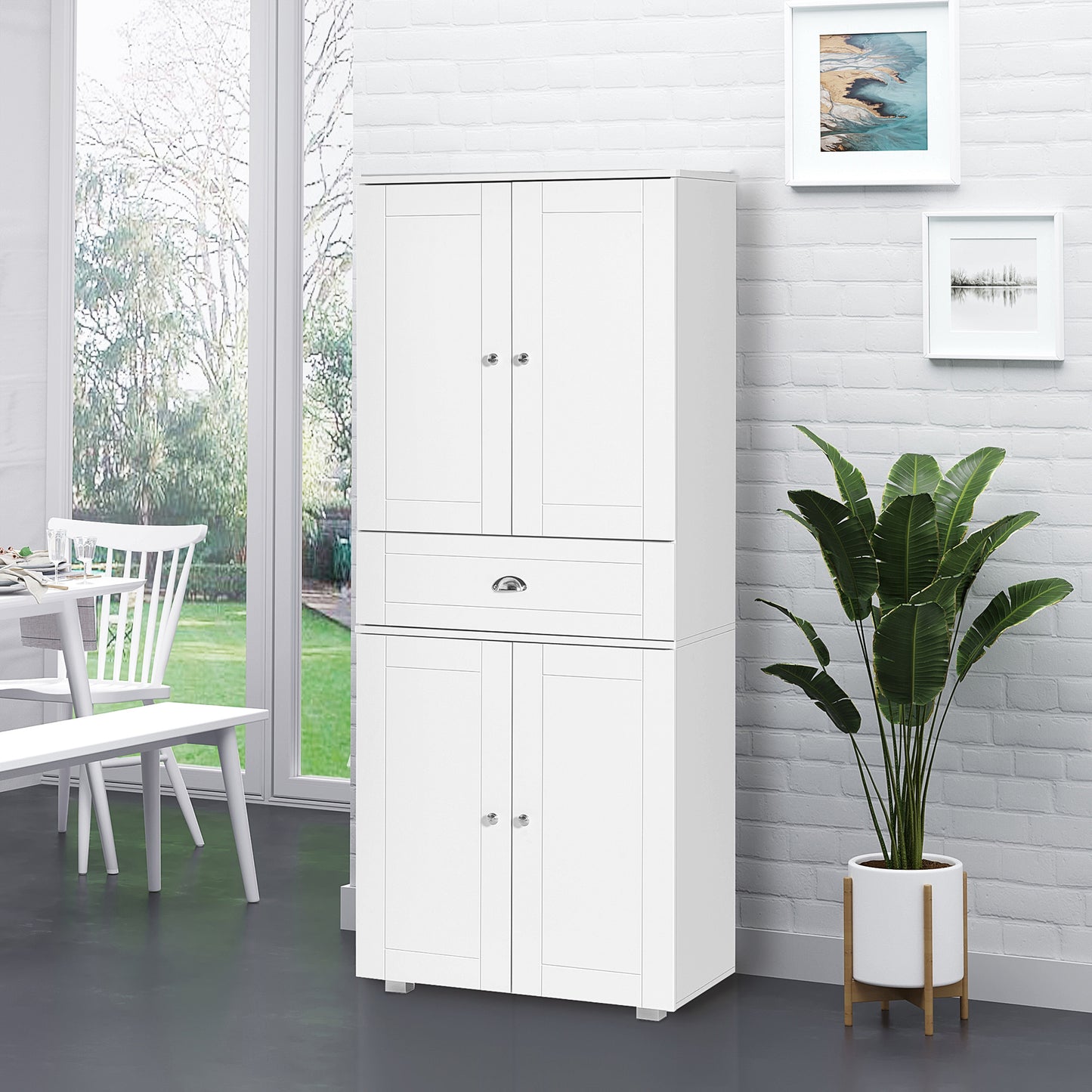 Tall Kitchen Storage Cabinet Cupboard w/ Drawer for Dining Room White