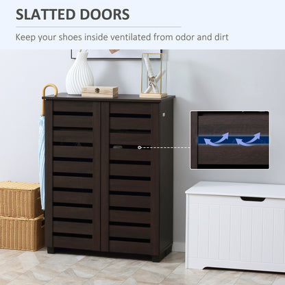 Shoe Storage Cabinet with Slatted Doors for 15 Pairs of Shoes Brown