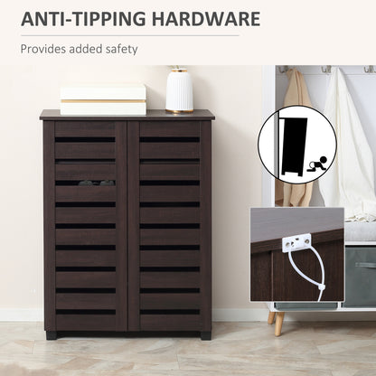 Shoe Storage Cabinet with Slatted Doors for 15 Pairs of Shoes Brown