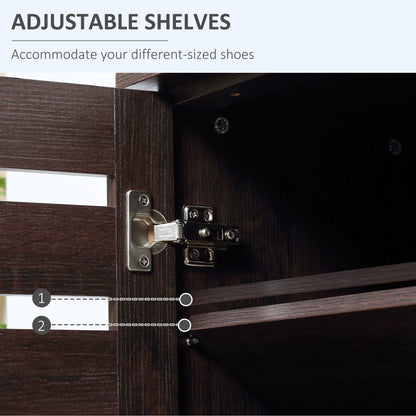 Shoe Storage Cabinet with Slatted Doors for 15 Pairs of Shoes Brown