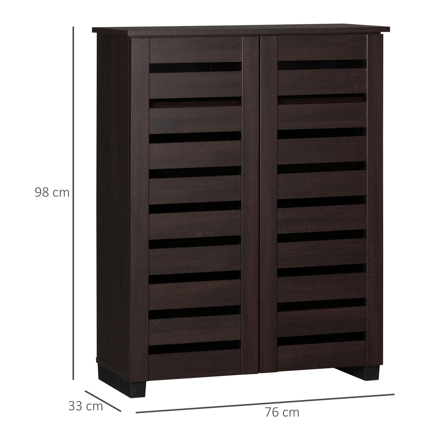 Shoe Storage Cabinet with Slatted Doors for 15 Pairs of Shoes Brown