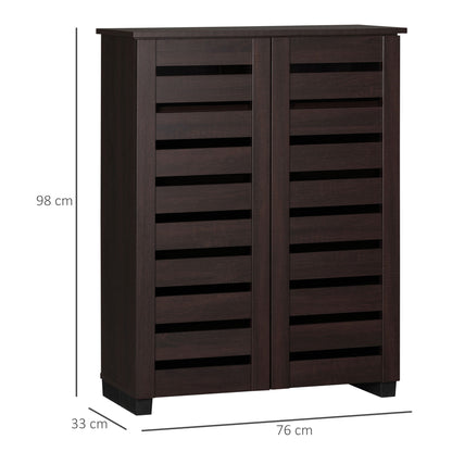 Shoe Storage Cabinet with Slatted Doors for 15 Pairs of Shoes Brown