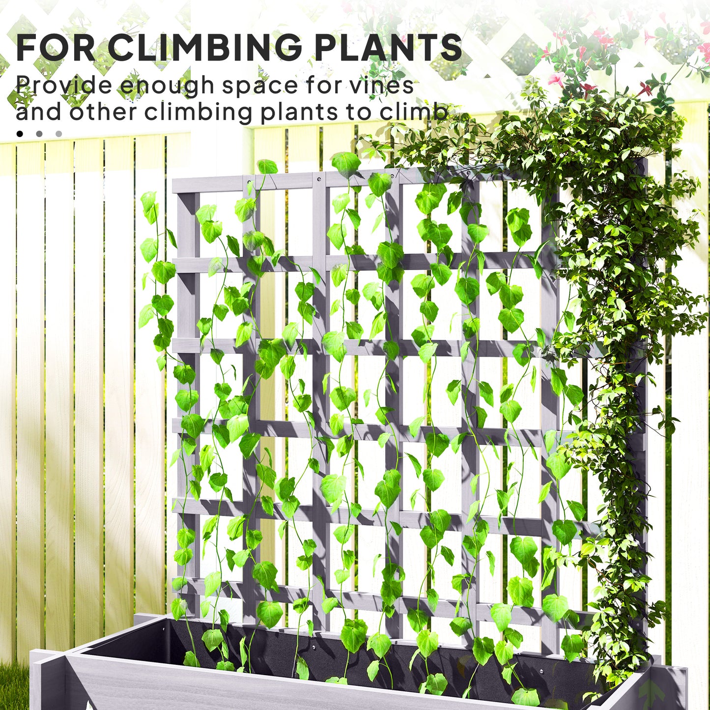 3 Tier Wooden Garden Planters with Trellis for Vine Climbing Plants