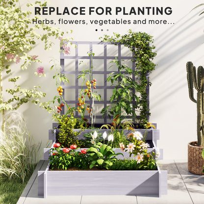 3 Tier Wooden Garden Planters with Trellis for Vine Climbing Plants