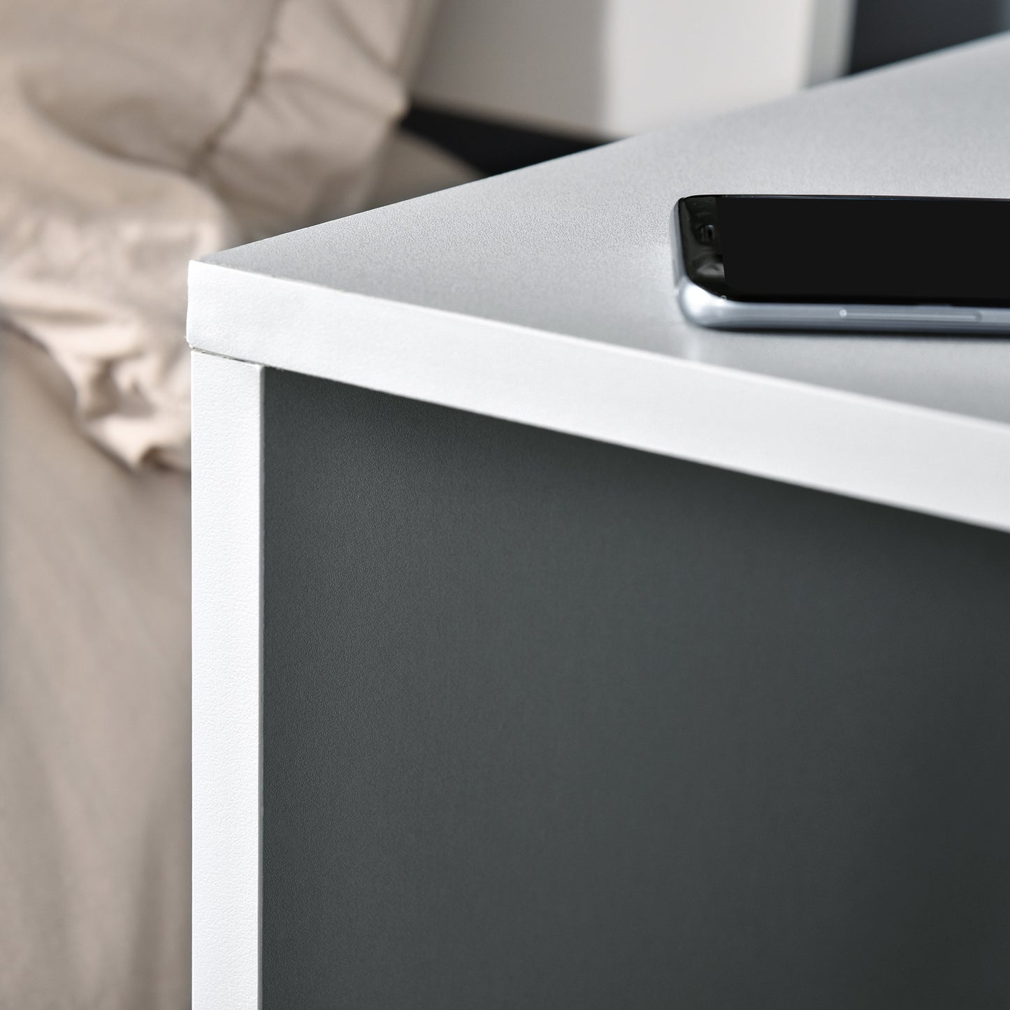 Modern Side Table Three Layer Bedside Table w/ Storage Shelves, Grey