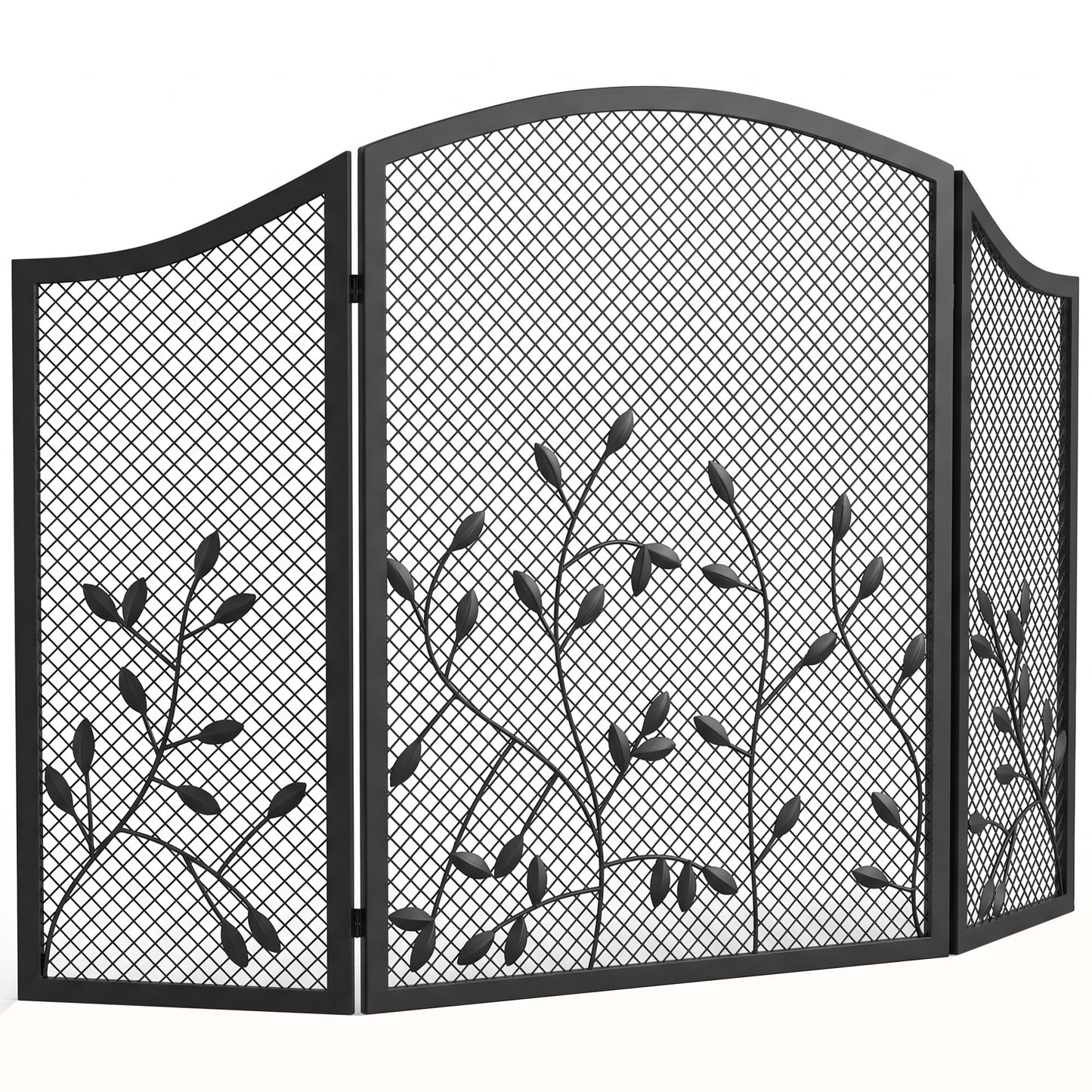 3-Panel Folding Fireplace Screen for Protection, Black