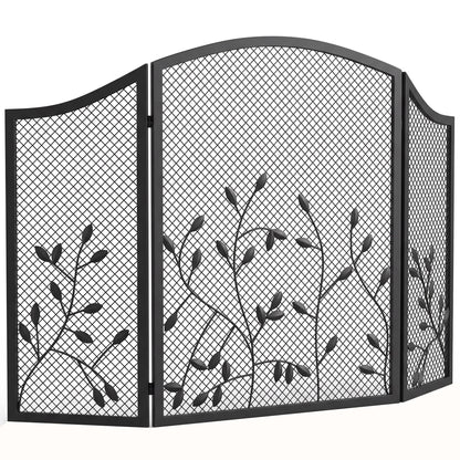 3-Panel Folding Fireplace Screen for Protection, Black