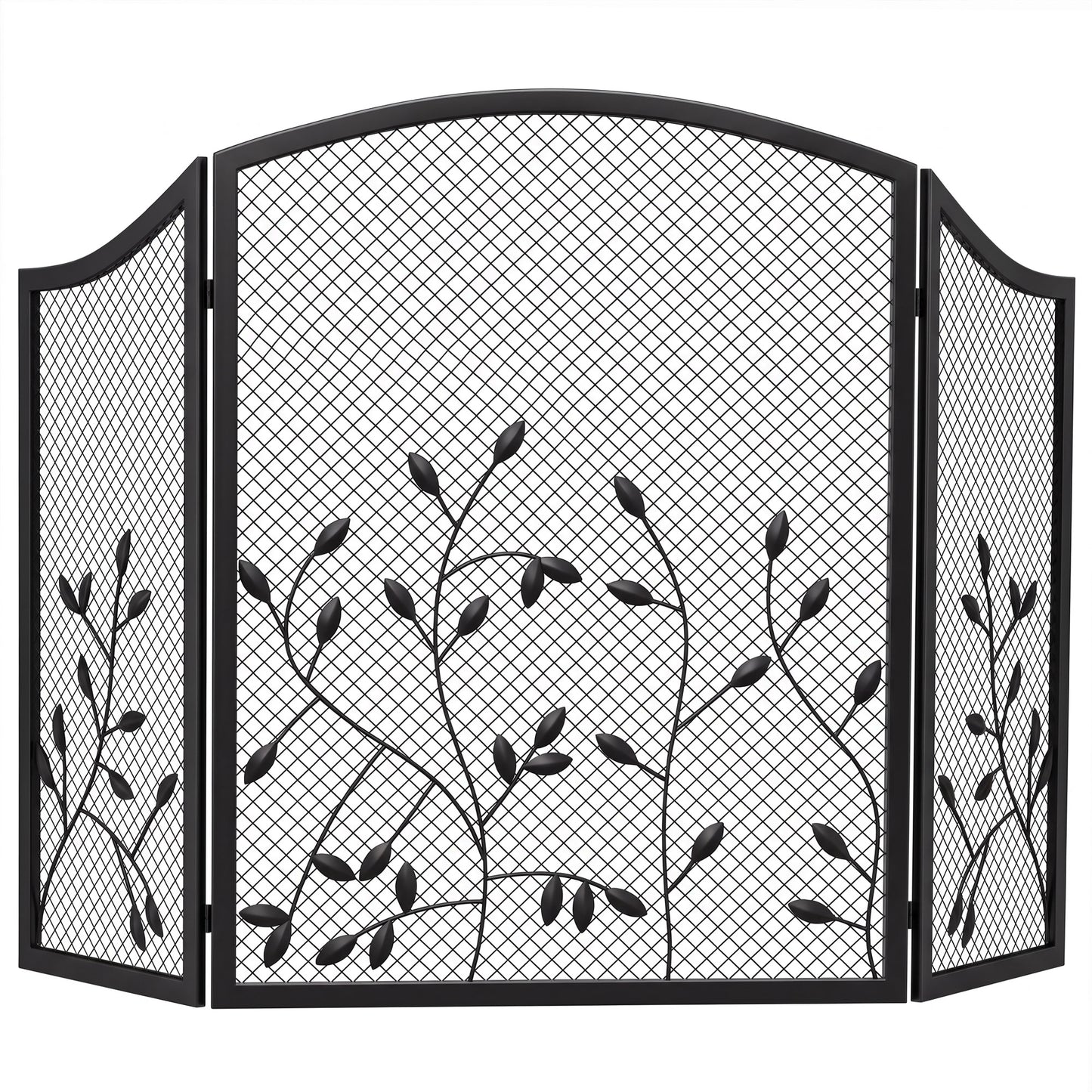 3-Panel Folding Fireplace Screen for Protection, Black