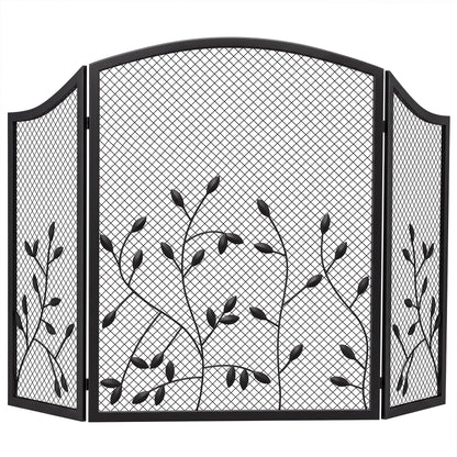 3-Panel Folding Fireplace Screen for Protection, Black