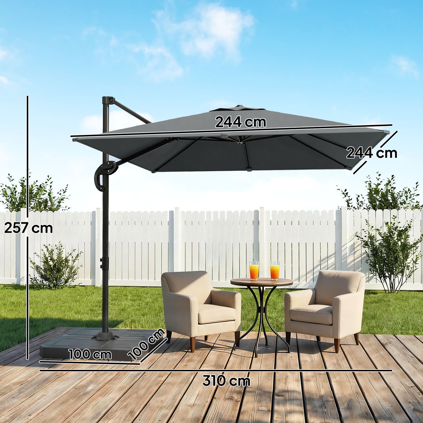2.4 x 2.4 m Cantilever Parasol w/ Umbrella Weights, Dark Grey